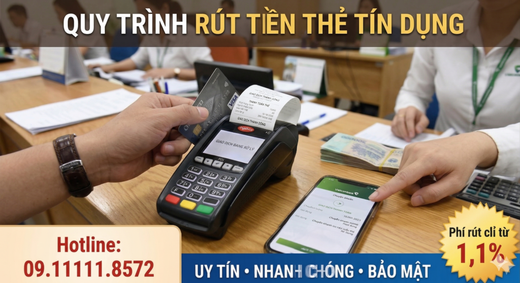 Quy trình rút thẻ tín dụng thực tế giao dịch nhanh chóng 5 phút