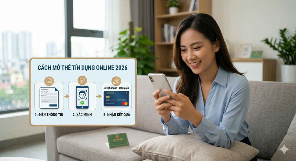 Hướng dẫn các bước mở thẻ tín dụng online nhanh chóng trên điện thoại thông minh năm 2026, quy trình đăng ký đơn giản qua ứng dụng ngân hàng số giúp người dùng sở hữu thẻ ngay tại nhà.