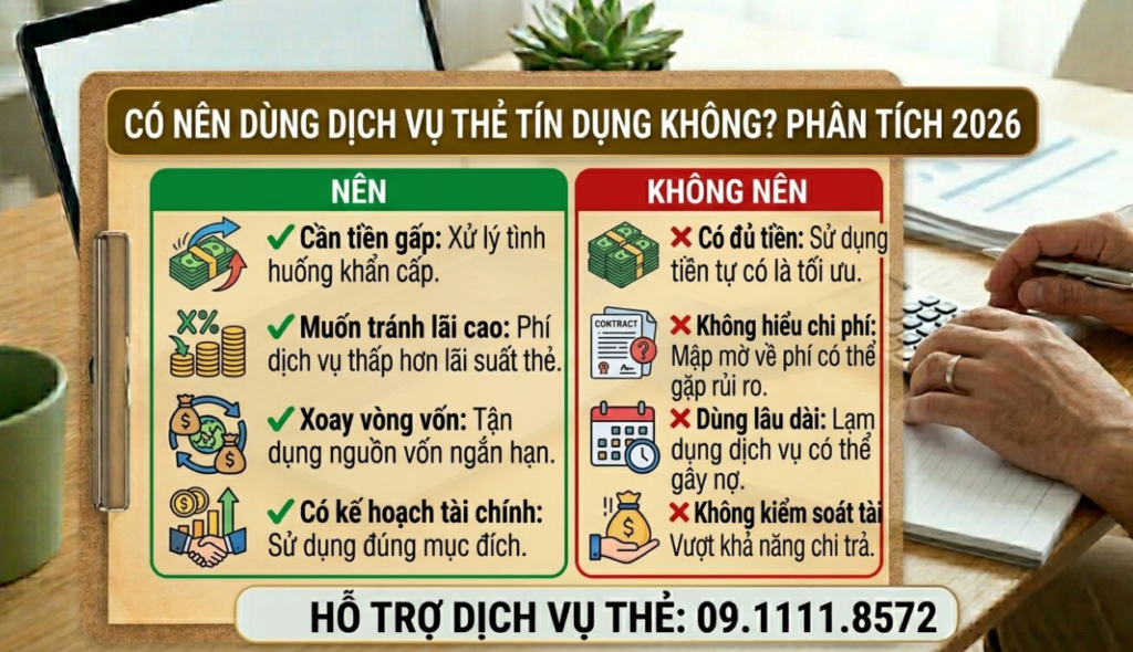 Phân tích chi tiết giúp bạn đưa ra quyết định thông minh về việc Có nên dùng dịch vụ thẻ tín dụng không. Liên hệ 09.1111.8572 để được tư vấn.
