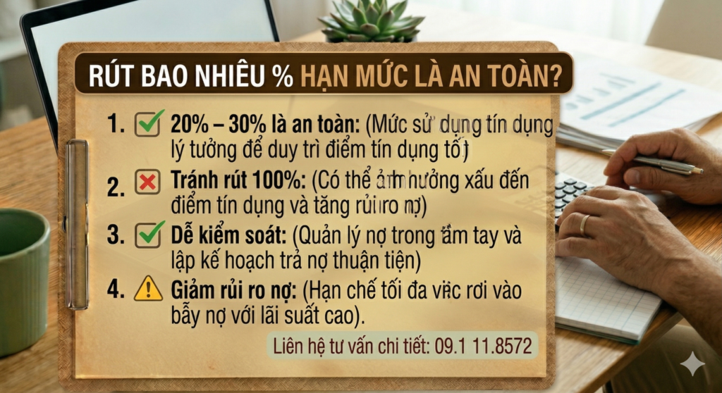Giải đáp nên rút bao nhiêu phần trăm hạn mức thẻ tín dụng là an toàn