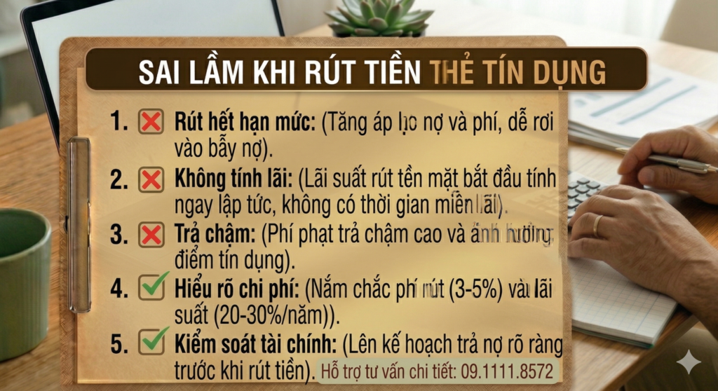 Tổng hợp những sai lầm khi rút tiền thẻ tín dụng và cách tránh