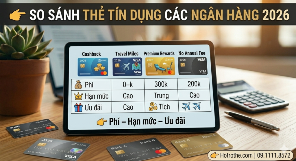 So sánh thẻ tín dụng các ngân hàng về phí hạn mức và ưu đãi giúp chọn thẻ phù hợp